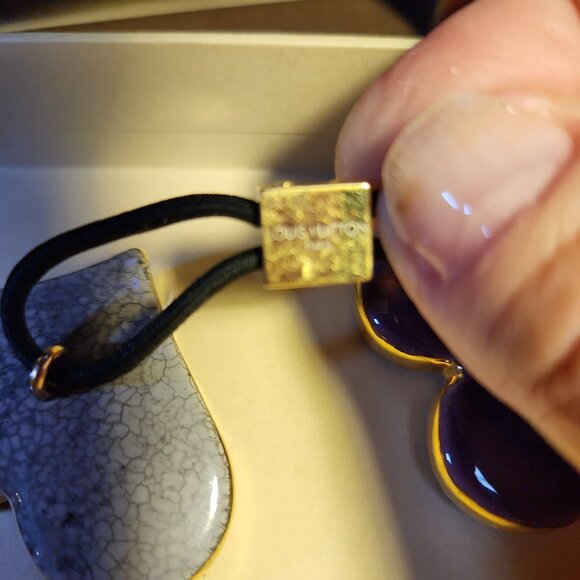 Rare Auth LOUIS VUITTON Stephen Sprouse White Stone Enamel Heart Floral Hair Tie - Picture 4 of 8